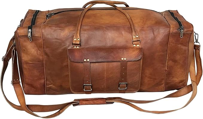 Leather 24 Inch Luggage Handmade Duffel Bag Carryall Weekender Travel Overnight - Image 2