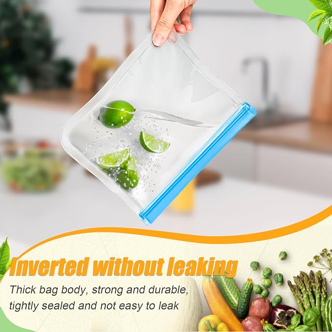 10 Pack Reusable Silicone Food Storage Bags, Leakproof Dishwasher Safe Reusable - Image 3