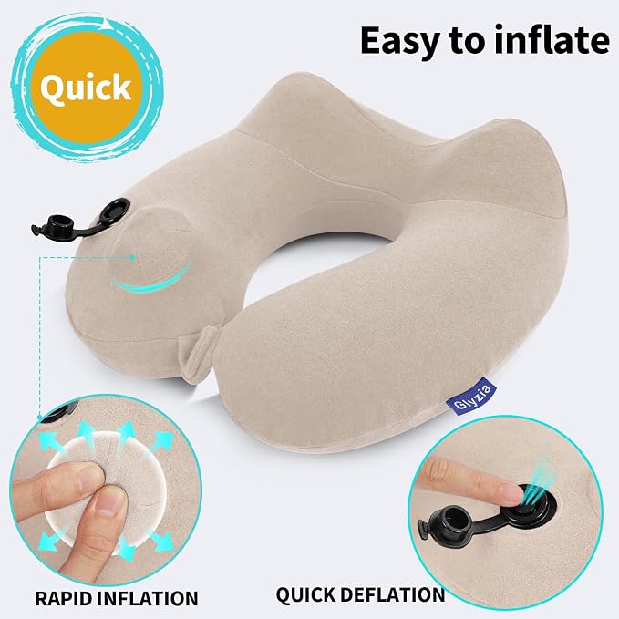 Inflatable Travel Neck Pillow for Airplane, Head Support Velvet Adult Neck - Image 4