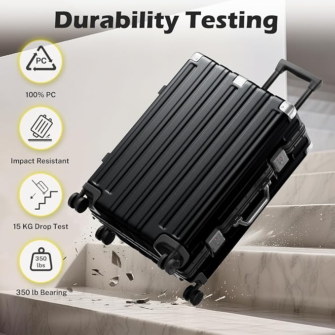 Krute Checked Aluminum Frame Suitcase 24 Inch Zipperless Luggages Hardside PC - Image 6