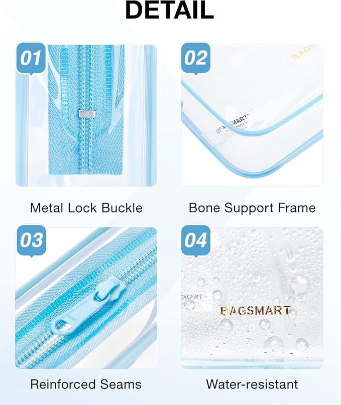 BAGSMART Clear Toiletry Bag, 3 Packs TSA Approved Water-resistant Quart Size - Image 4