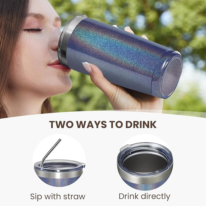 MEWAY 20oz Tumbler 4 Pack Double Wall Vacuum Insulated Travel Glitter Mug Bulk - Image 3