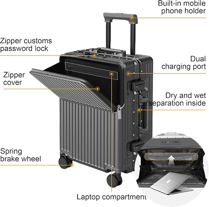 Hard Shell Luggage 20 Inch Travel Suitcase, ABS Aluminum Frame, Lightweight - Image 2