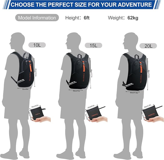 FIORETTO 10L Hiking Backpack for Women Men Mini Packable Backpack Lightweight - Image 5