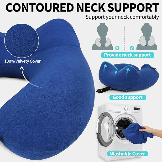 Inflatable Travel Neck Pillow for Airplane, Head Support Velvet Adult Neck - Image 4