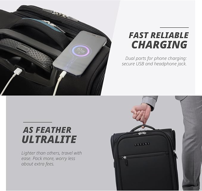 Verage Under Seat Luggage with Wheels, Softside Small Suitcase Spinner Carry On - Image 6