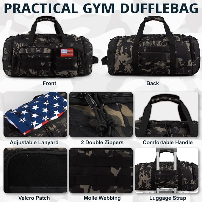 Tactical Gym Bag for Men，70L Large 3 in 1 Sports Duffle Bag - Image 6
