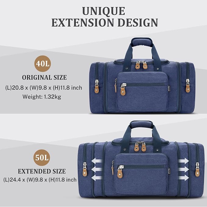 Gonex Canvas Duffle Bag for Travel 60L Expandable Duffel Weekend Overnight Bag - Image 5