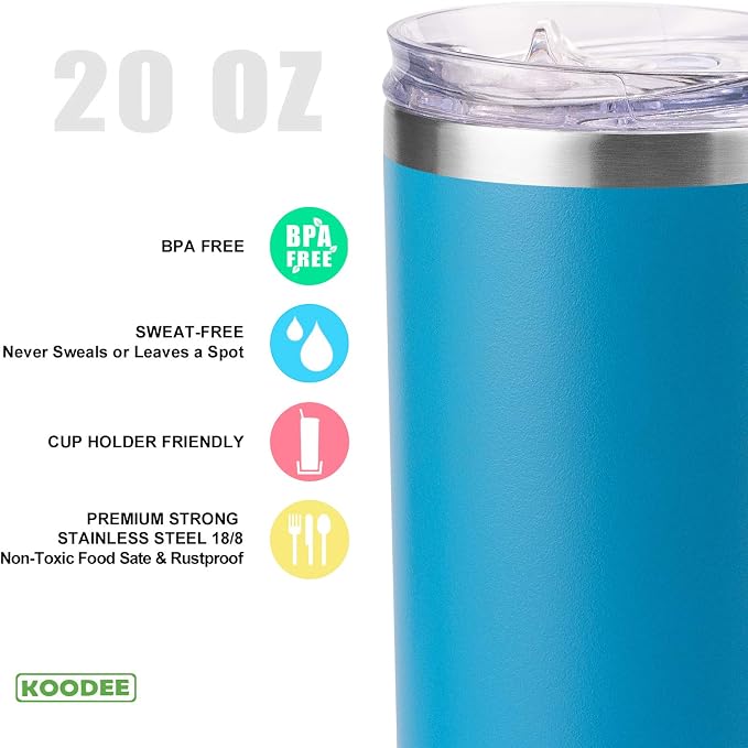 koodee 20 oz Skinny Tumbler Stainless Steel Double Wall Insulated Water Tumbler - Image 3