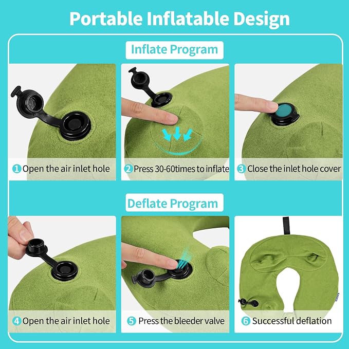 Inflatable Travel Neck Pillow for Airplane, Head Support Velvet Adult Neck - Image 5