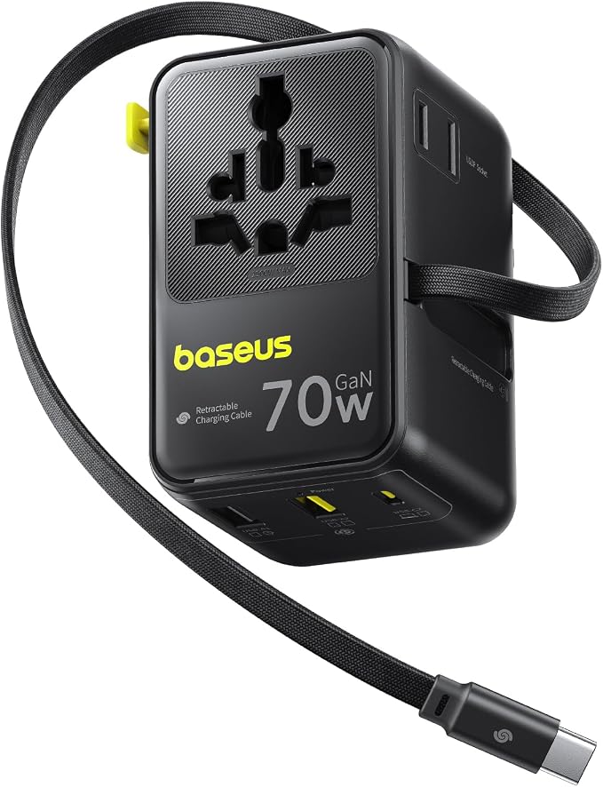Baseus 70W Universal Travel Adapter and Baseus 100W Retractable USB C Cable - Image 2