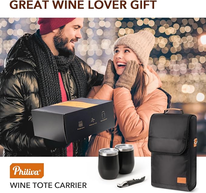 3 Bottle Wine Tote Bag with Wine Tumblers and Wine Opener, Wine Gifts - Image 7