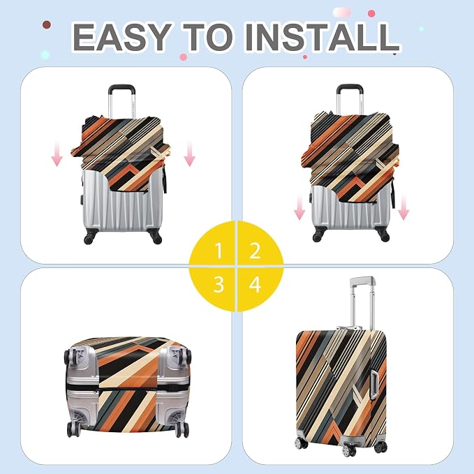 ANNA QUEEN Modern Geometric Luggage Cover, Abstract Striped Suitcase Protector - Image 6