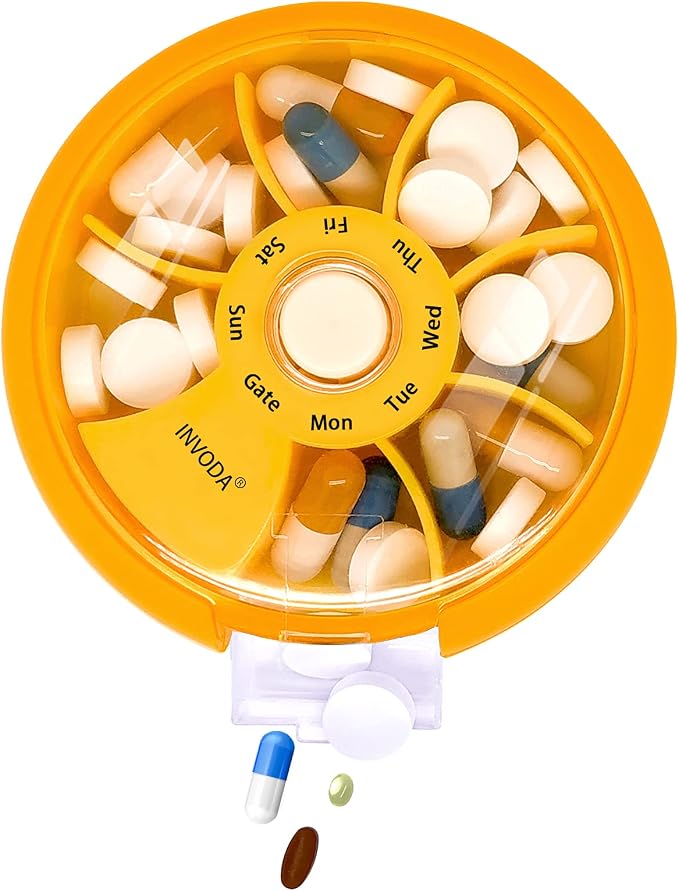 INVODA Weekly Pill Organizer 7 Compartment Rotating Pill Box - Image 9