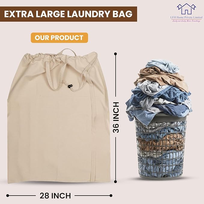 LFH Home Large Premium 100% Cotton Canvas Laundry Bag - Image 2