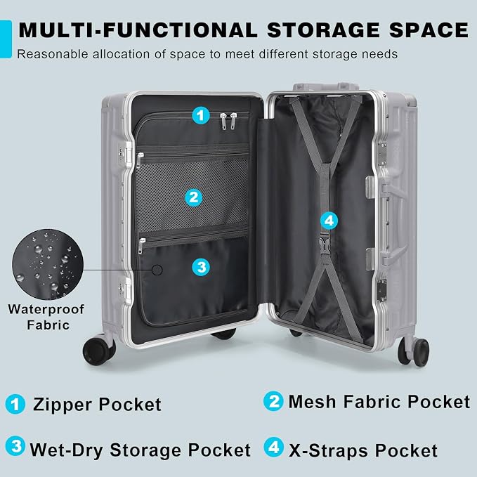 AnyZip Luggage PC+ABS Aluminum Frame Zipperless Checked Luggage Hard Shell - Image 2