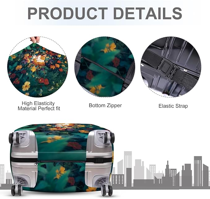ANNA QUEEN Dreamy Cat Luggage Cover, Cat Sleeping in a Flower Field Design - Image 3