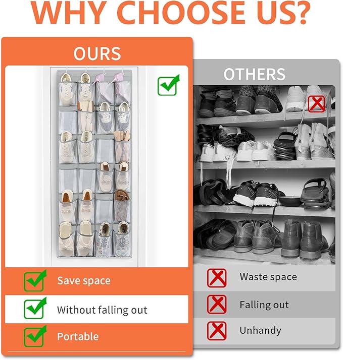 FENTEC 40 Large Pockets Over The Door Shoe Organizer, Mesh Hanging Shoe - Image 2