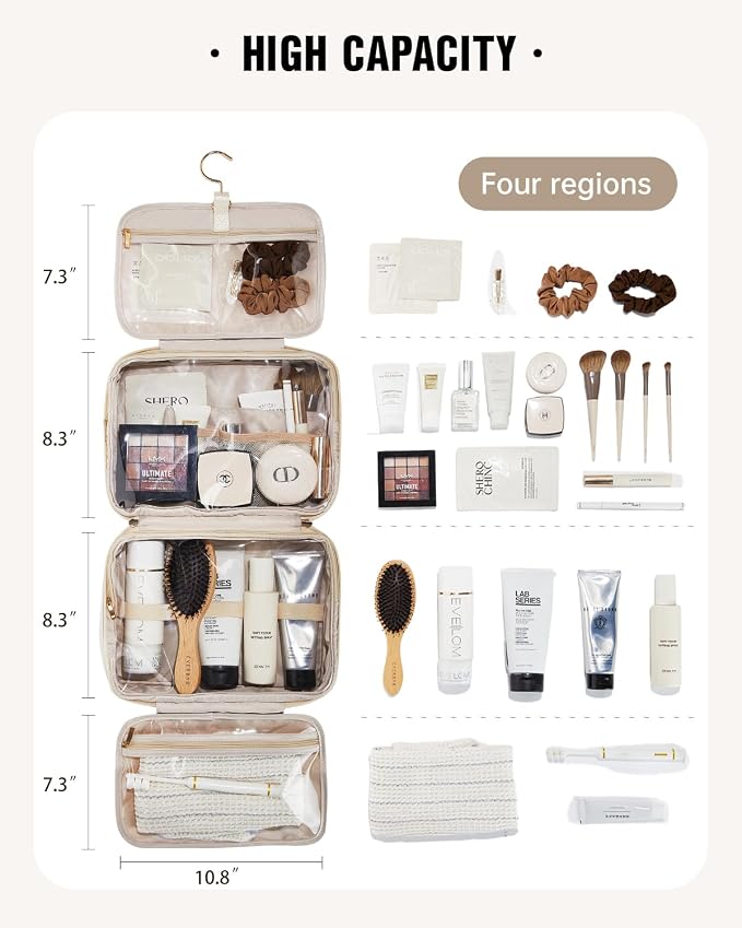 EACHY Toiletry Bag with Hanging Hook, Travel Makeup Bag PU Leather Cosmetic Bags - Image 5