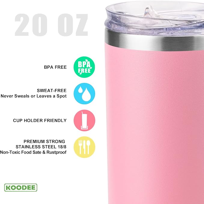 koodee 20 oz Stainless Steel Skinny Tumbler Double Wall Insulated Water Tumbler - Image 4