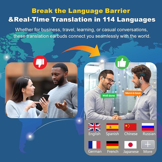 Wireless Earbuds, Real-Time AI Translation Earbuds, 144 Languages Language - Image 2