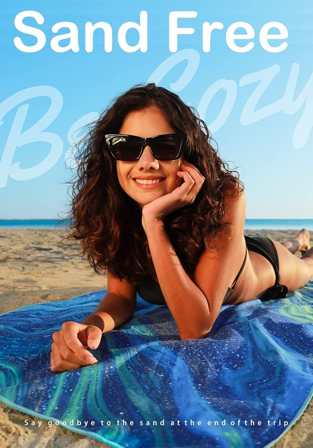 Microfiber Lightweight Beach Towel Sand Free Quick Dry Absorbent Thin Compact - Image 3