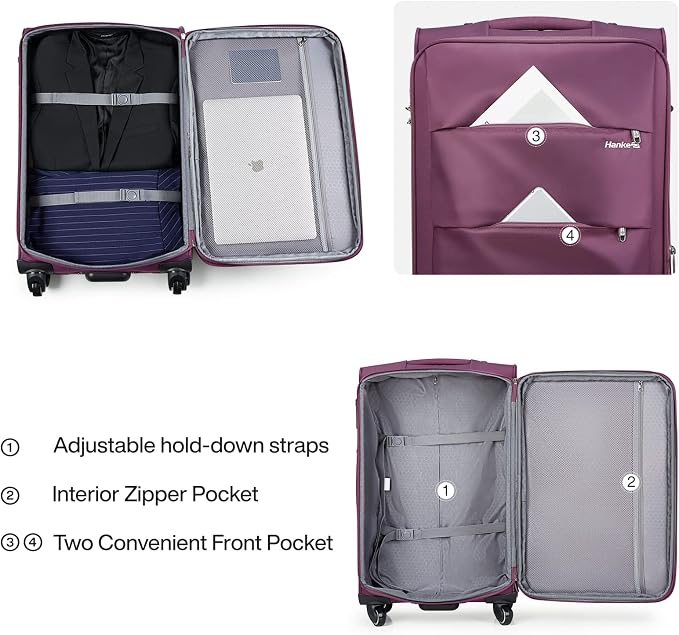 Hanke 20 Inch Expandable Carry On Luggage 22x14x9 Airline Approved Softside - Image 7