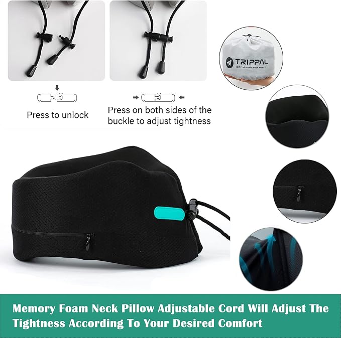 GOLDORANGE Large Travel Pillow Neck Chin Head Support Best Memory Foam Neck - Image 4