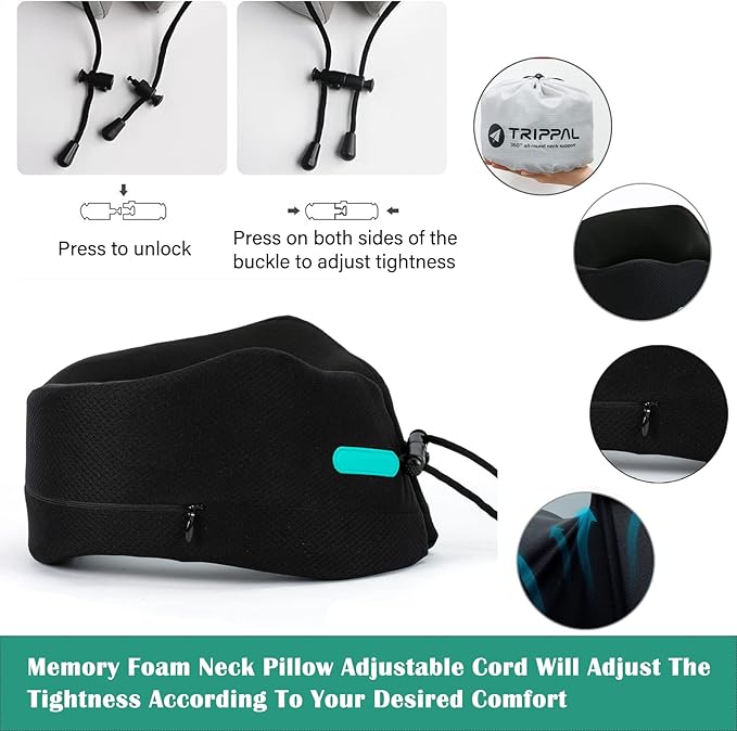 GOLDORANGE Travel Pillow Neck Chin Head Support 100% Pure Memory Foam Neck - Image 4