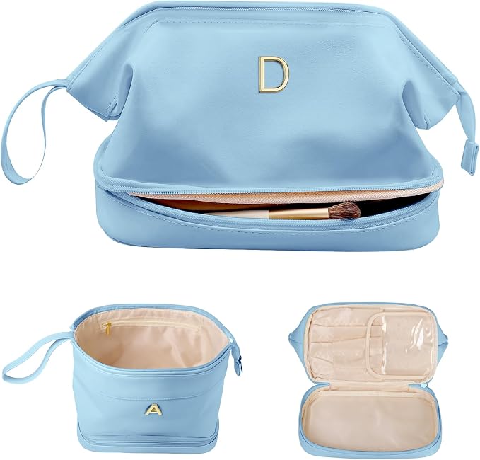 Wedding Gift Initial Makeup Bag, Personalized Double Layer Cosmetic Bag by Vogewood