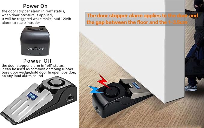ZZRUI Door Stop Alarm with 120dB Siren, 4 Pack Portable Security Door Stopper - Image 2