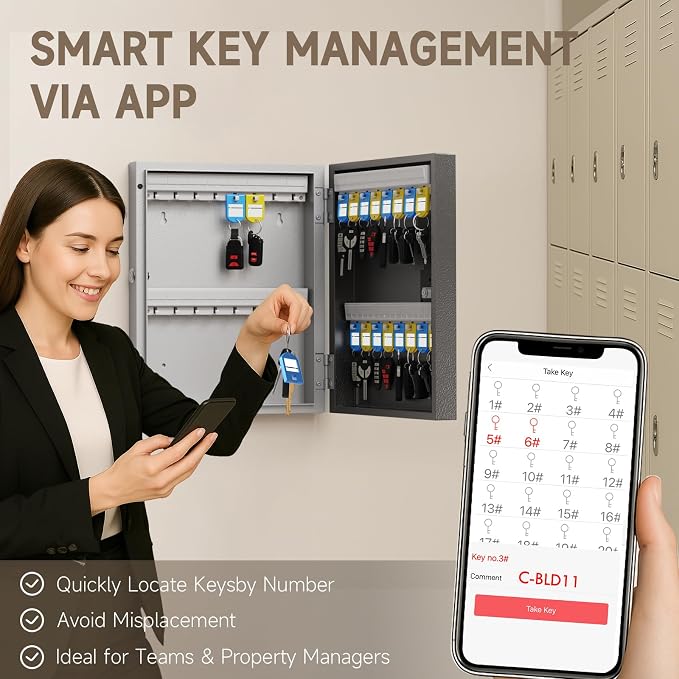 32 Key Lock Box Wall Mount, Smart Key Cabinet One Time Password/APP - Image 7