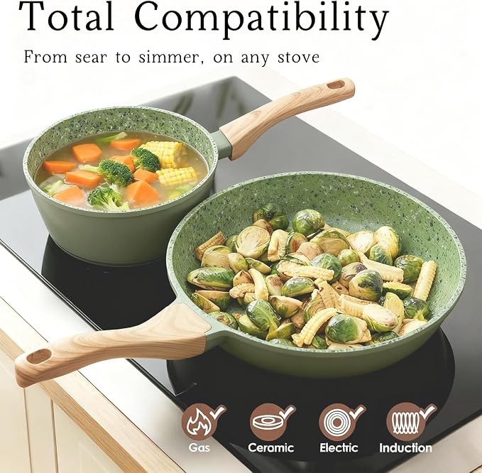 Nonstick Cookware Set, 2-Piece Non-Toxic Coated 8.5 Inch Frying Pan & Saucepan - Image 6