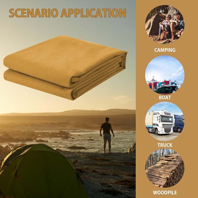 FoundGo 20x24ft Canvas Tarp 22 Mil Tarps 14 oz Canvas Tarpaulin Heavy Duty - Image 7