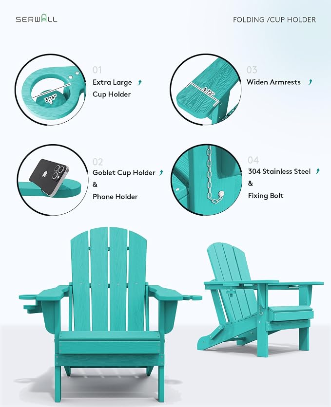 SERWALL Adirondack Chair with Cup Holders - Image 7