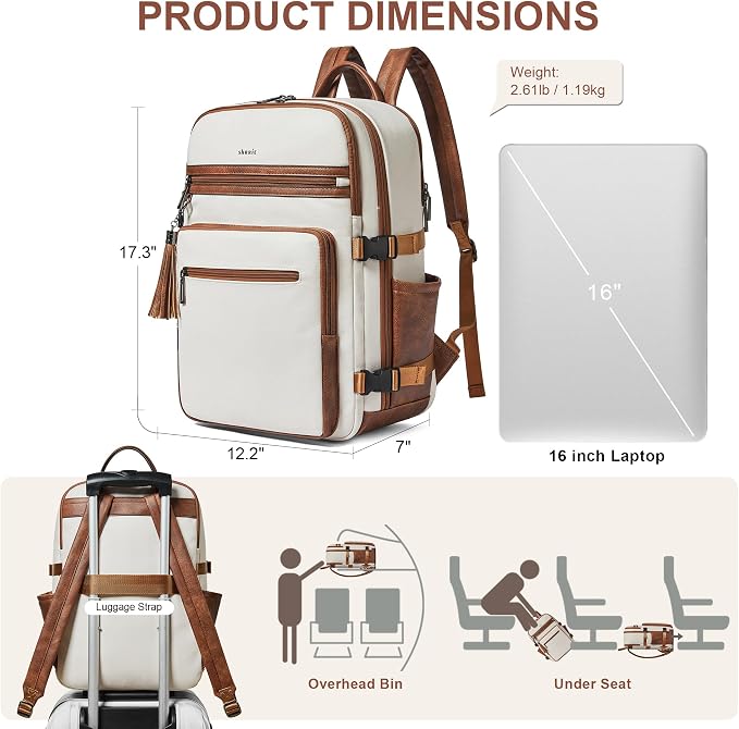 Shrrie Laptop Backpack for Women, Vegan Leather Backpack Work Computer - Image 5