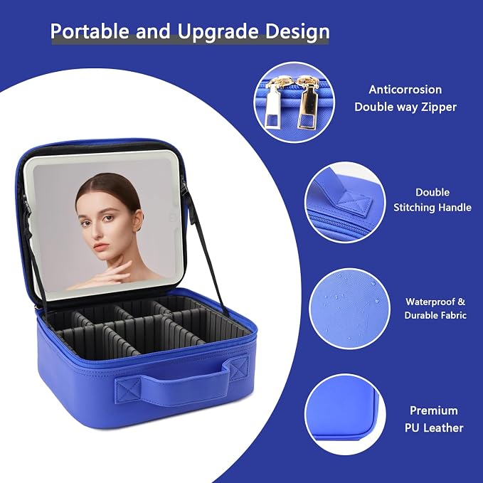 Makeup Bag with Led Mirror, Travel Makeup Organizer with 3 Color Setting & 10X - Image 4