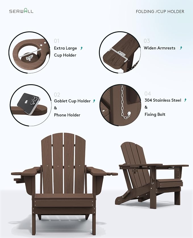 SERWALL Adirondack Chair with Cup Holders - Image 7