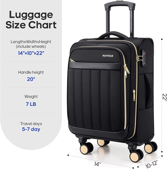 Softside Carry On Luggage 20 Inch Expandable Carry On Luggage 22x14x9 Airline - Image 6