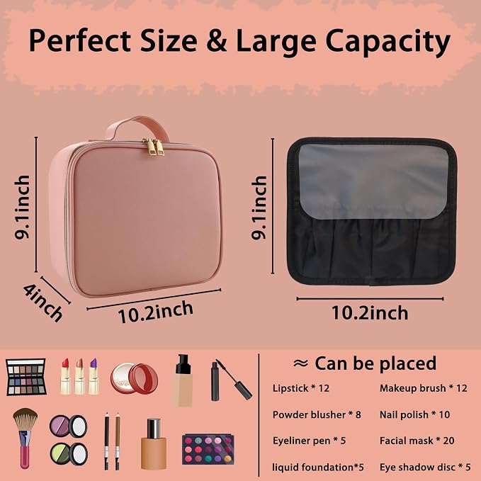 Makeup Bag with Led Mirror, Travel Makeup Organizer with 3 Color Setting - Image 2