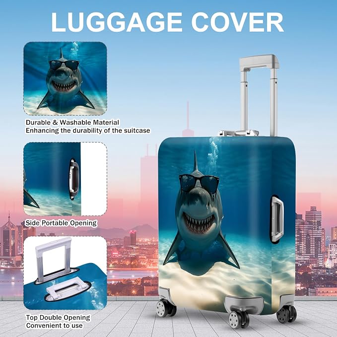 ANNA QUEEN Cool Shark Luggage Cover, Sunglass-Wearing Shark Underwater Design - Image 2
