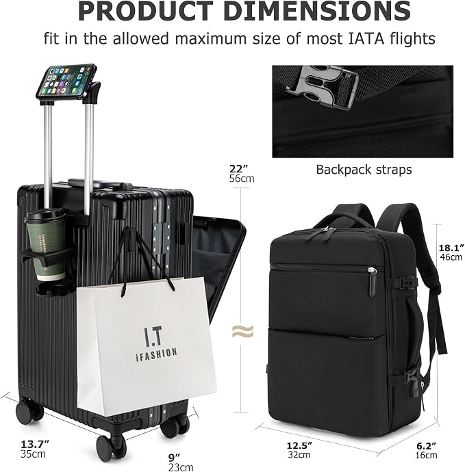 feilario 2 Piece Set 24in Aluminium Frame PC Hard Shell Spinner Wheels Luggage - Image 2