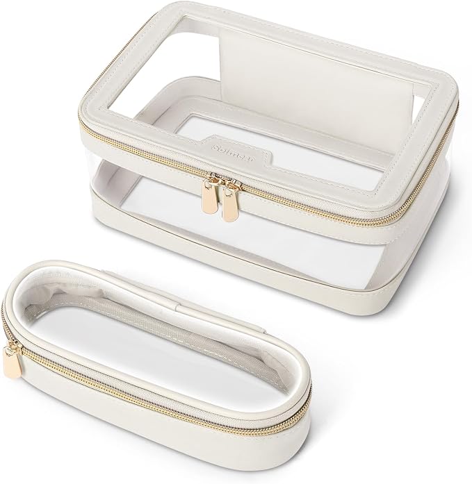 Travel Clear Makeup Bag with Makeup Brush Bag, Leather Makeup Case Toiletry Bag by Soimeat