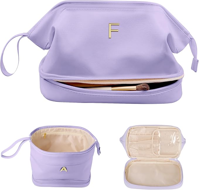 Initial Makeup Bag, Daughter Gifts, Personalized Double Layer Cosmetic Bag by Vogewood