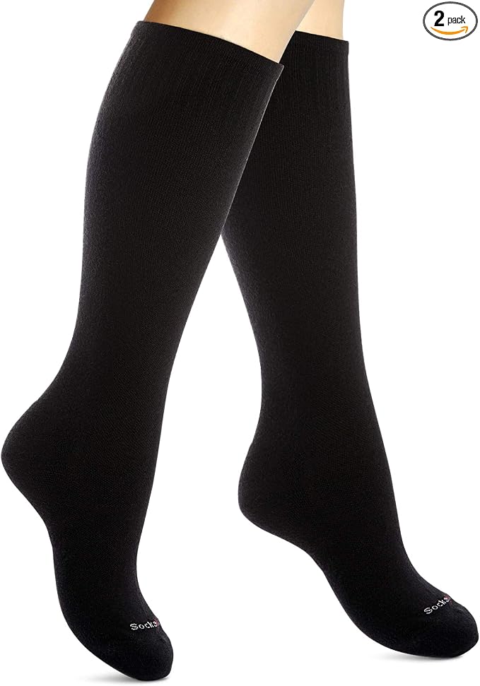 Cotton Compression Socks for Women & Men. 15-20 mmHg Support Knee-High Black S/M by SocksLaneCompression