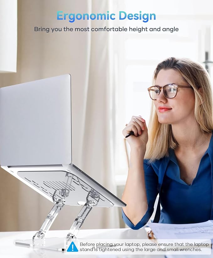 2 Pack Acrylic Laptop Stand for Desk, Adjustable Ergonomic Laptop Riser - Image 2
