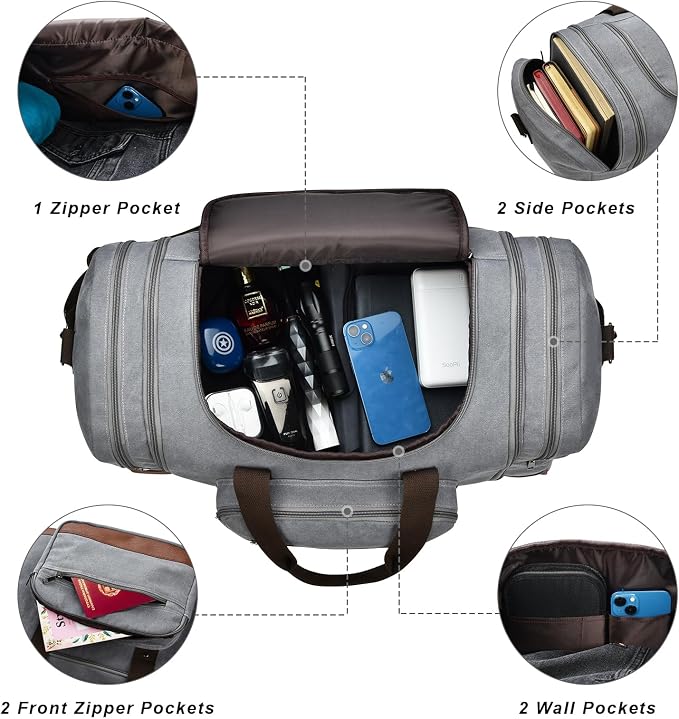 Litvyak Duffle Bag for Travel, 50L Canvas Travel Duffel Bags Overnight Weekend - Image 4