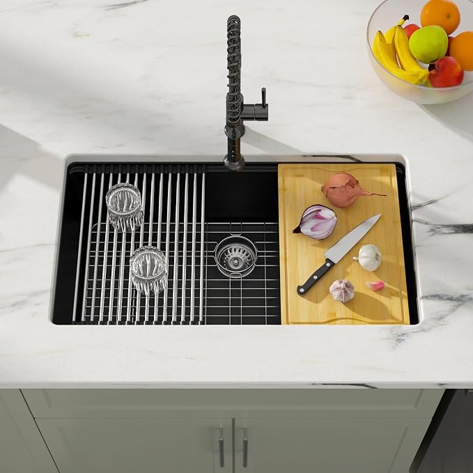 Dcolora 30 Inch Matte Black Kitchen Sink Workstation Granite Composite - Image 2