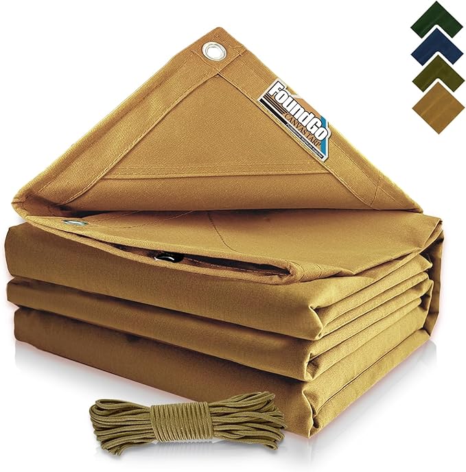 FoundGo 12x12ft Canvas Tarp 22 Mil Tarps 14 oz Canvas Tarpaulin Heavy Duty by FoundGo