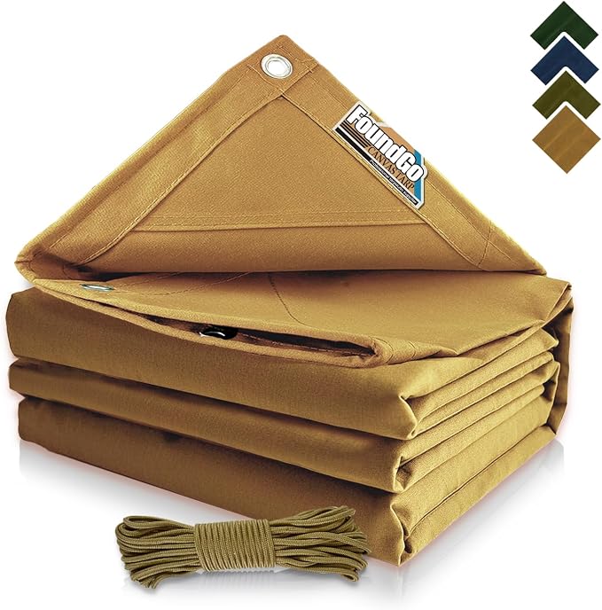 FoundGo 10x16ft Canvas Tarp 22 Mil Tarps 14 oz Canvas Tarpaulin Heavy Duty by FoundGo